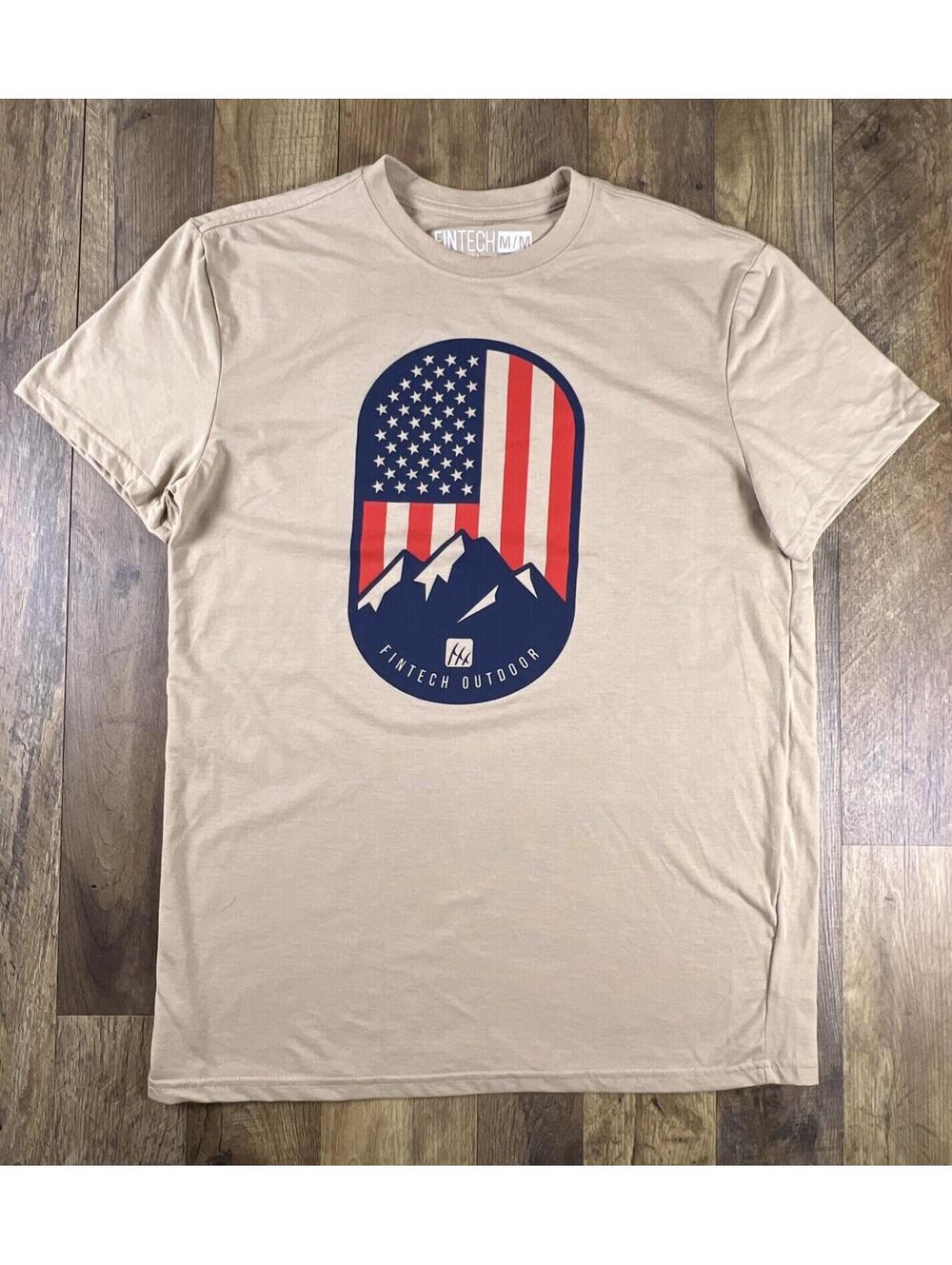 VGC FinTech Outdoor Flag Fish Mountains Shirt Tee Medium Lightweight USA